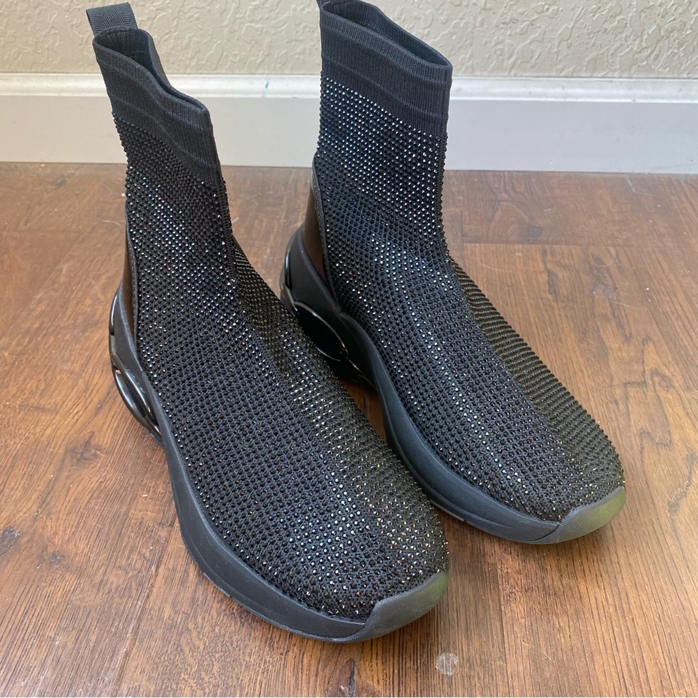 Michael Kors Black Crystal Knit Sock Sneakers with Sculpted Heel. - Picture 2 of 11